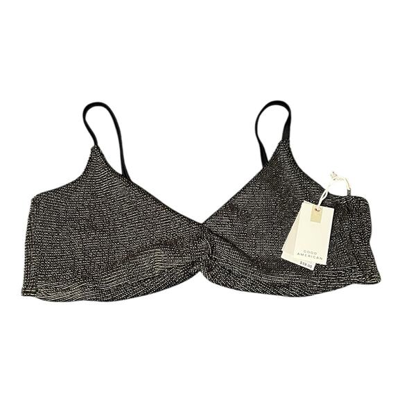 NWT Good American Always Fits Twisted Bikini Top Size 7 4X Swim Black Gold Shiny - Picture 1 of 6